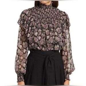 Cinq á Sept DREW Georgette Blouse Top in Cacao Multi Size S